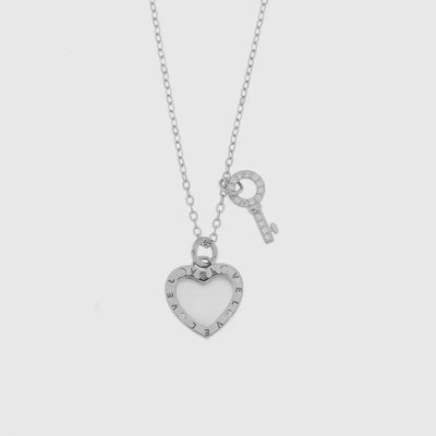 925 Silver necklace with mother-of-pearl heart and key