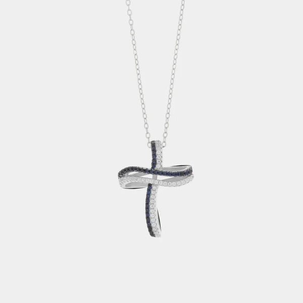 Collana in Argento 925 a forma di croce con zirconi blu - BYSIMON gioielli
