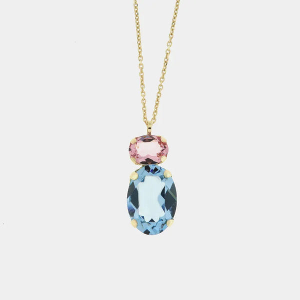 Necklace in 925 Silver with blue and pink crystals
