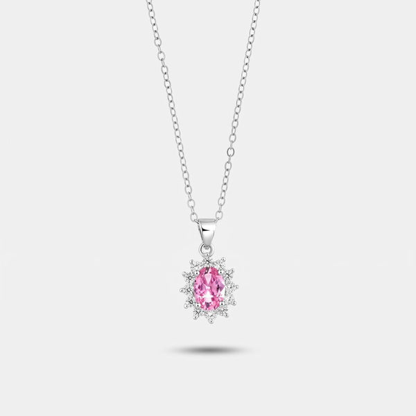 Collana in Argento 925 con zirconi bianchi e zircone centrale rosa - BYSIMON gioielli