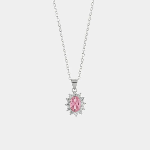 Collana in Argento 925 con zirconi bianchi e zircone centrale rosa - BYSIMON gioielli
