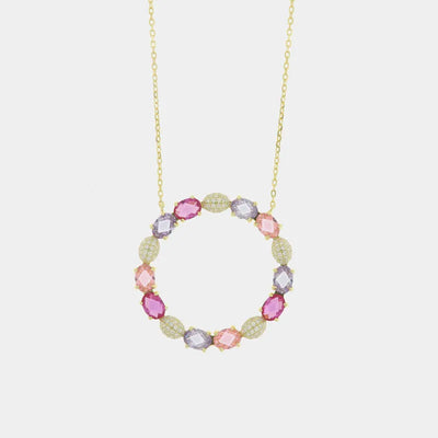 Collana in Argento 925 a cerchio con zirconi rosa e trasparenti