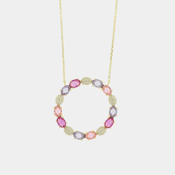 Collana in Argento 925 a cerchio con zirconi rosa e trasparenti - BYSIMON gioielli