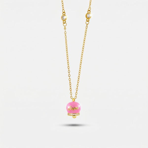 Collana in Argento 925 con campanella rosa Capri e zirconi