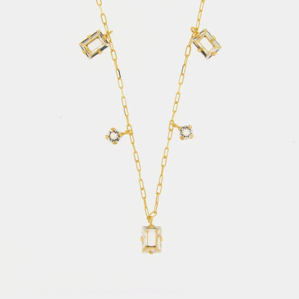 Collana in Argento 925 a catena con cristalli rettangolari pendenti