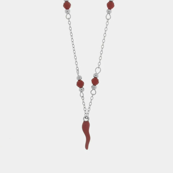 Collana in Argento 925 con corno rosso - BYSIMON gioielli