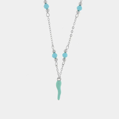 Collana in argento 925 con corno azzurro portafortuna | cornetto argento portafortuna | BYSIMON