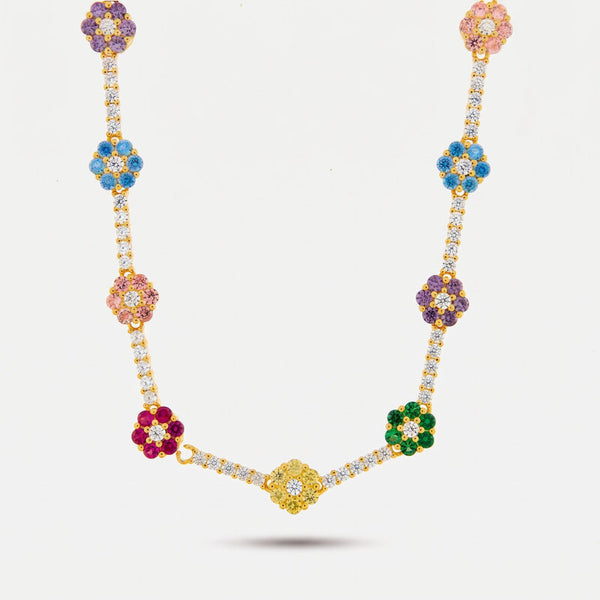 Collana in Argento 925 con fiori in cristallo multicolor e zirconi - BYSIMON gioielli