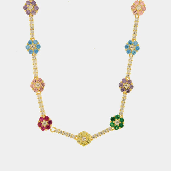 Collana in Argento 925 con fiori in cristallo multicolor e zirconi - BYSIMON gioielli