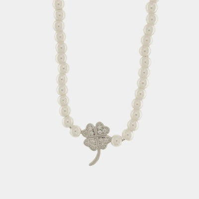 Collana in Argento 925 con perle e quadrifoglio