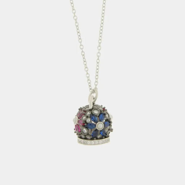 Collana in Argento 925 con campanella con fiori di zirconi