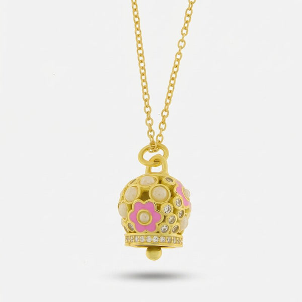 Collana in Argento 925 con campanella con fiore rosa