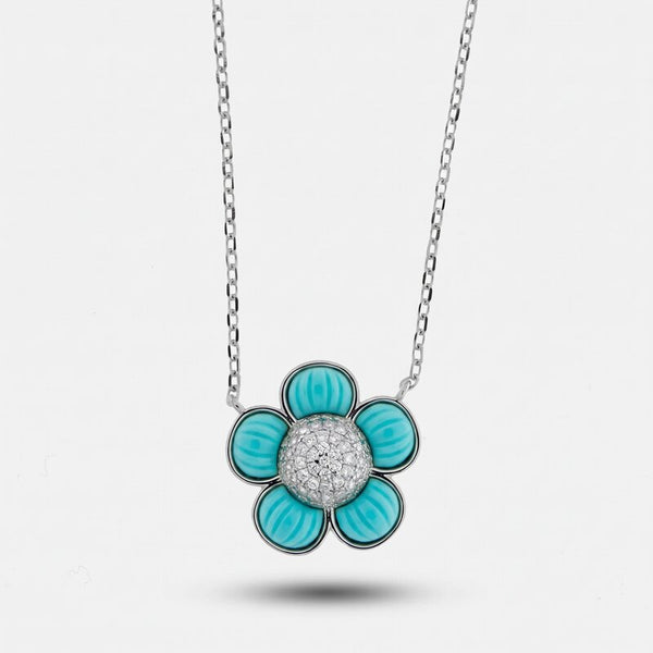 Collana in Argento 925 con fiore turchese - BYSIMON gioielli