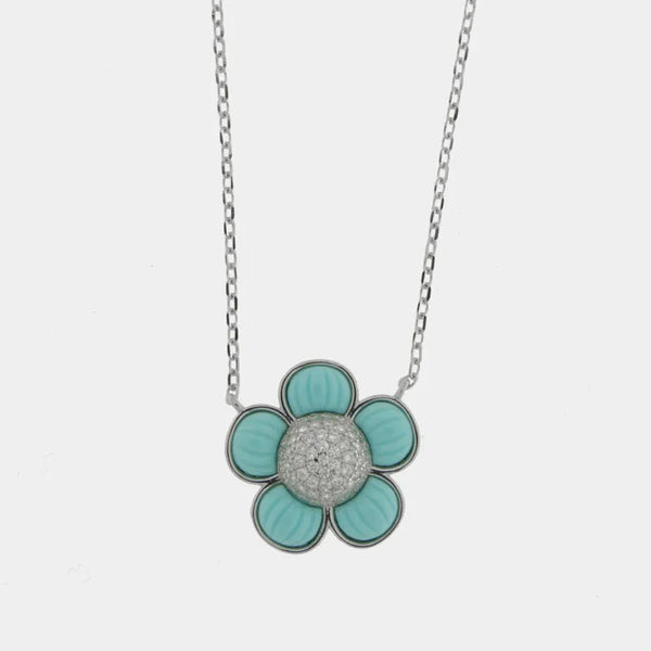 Collana in Argento 925 con fiore turchese - BYSIMON gioielli