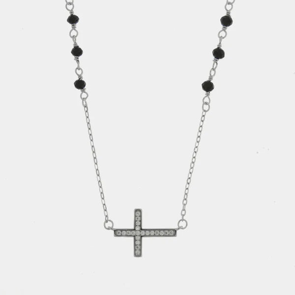Collana in Argento 925 con croce e sfere nere - BYSIMON gioielli