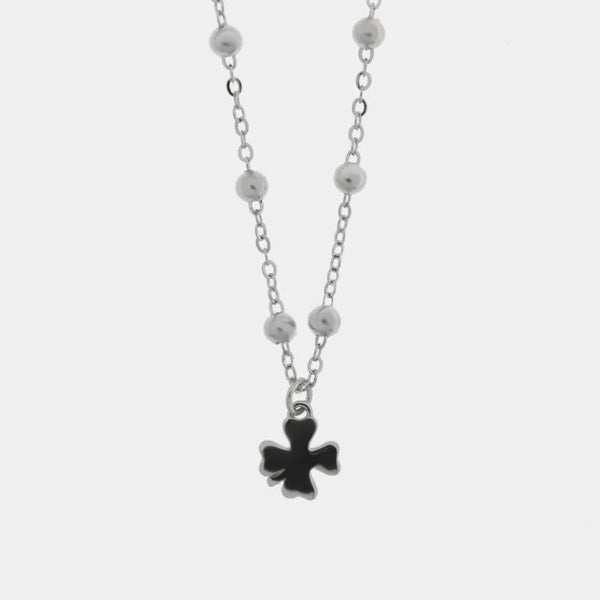 Collana in Argento 925 quadrifoglio nero - BYSIMON gioielli