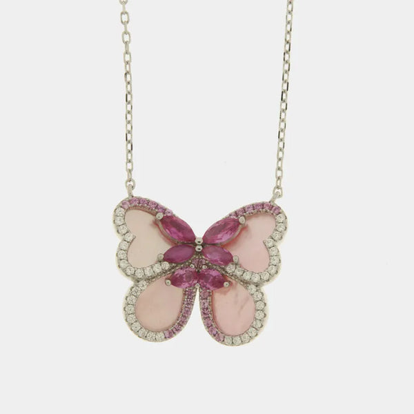 Collana in Argento 925 farfalla rosa in madreperla - BYSIMON gioielli