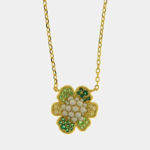 Collana in Argento 925 fiore verde zirconato con perle BYSIMON - gioiello BySimon