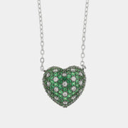 Sterling silver necklace with domed heart and green pavé