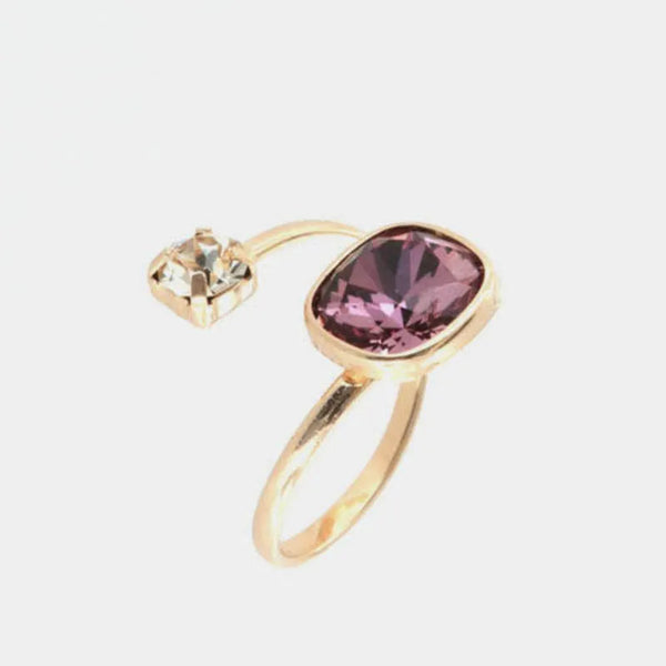Anello in Argento 925 con cristallo quadrato rosa antico con punto luce champagne