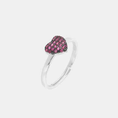 Anello in Argento 925 con cuore, impreziosito da zirconi di colore rosso su base brunita - BYSIMON gioielli