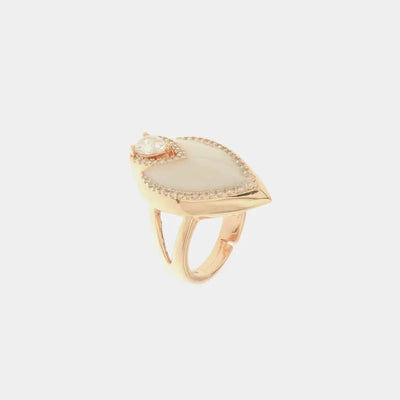 Anello in Argento 925 a forma di foglia impreziosito da zirconi bianchi e smalto bianco