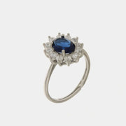 Anello in Argento 925 solitario con zirconi bianchi e zircone centrale blu zafiro - BYSIMON gioielli