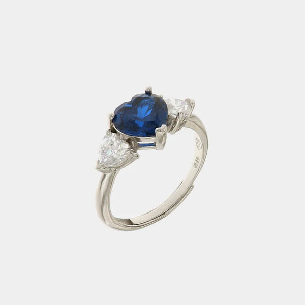 Anello in Argento 925 con cuori in zirconi bianchi e blu - BYSIMON gioielli