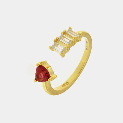 Anello in Argento 925 con zirconi bianchi e cuore rosso - BYSIMON gioielli