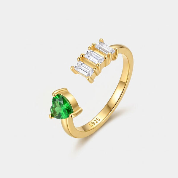 Anello in Argento 925 con zirconi bianchi e cuore verde - BYSIMON gioielli