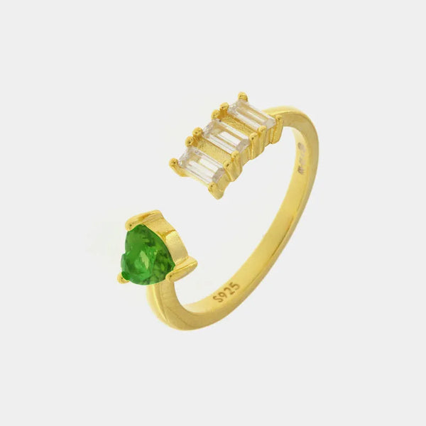 Anello in Argento 925 con zirconi bianchi e cuore verde - BYSIMON gioielli