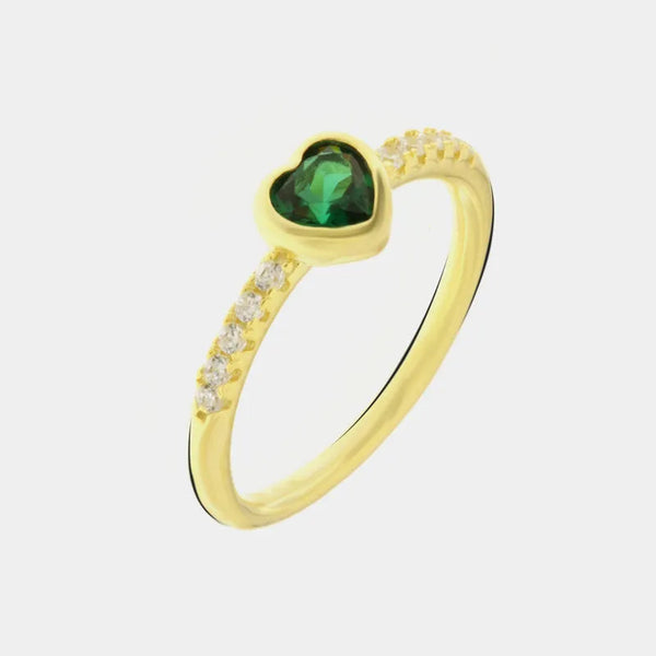 Anello in Argento 925 con cuore verde e zirconi trasparenti - BYSIMON gioielli