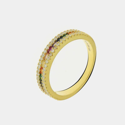 925 silver baguette ring with multicolor zircons