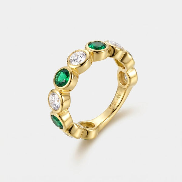 Anello in Argento 925 con zirconi trasparenti e verdi - BYSIMON gioielli