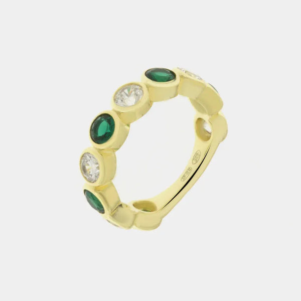 Anello in Argento 925 con zirconi trasparenti e verdi - BYSIMON gioielli