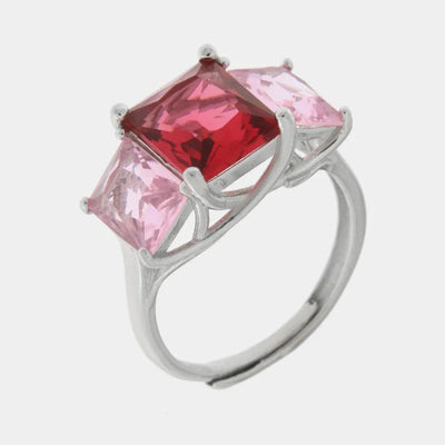 Anello in Argento 925 con zirconi centrali rosa e rosso - BYSIMON gioielli