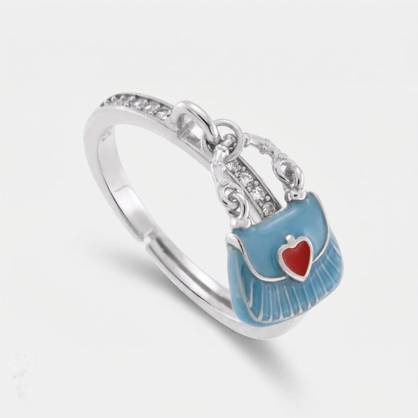 Anello in Argento 925 con borsetta azzurra - BYSIMON gioielli