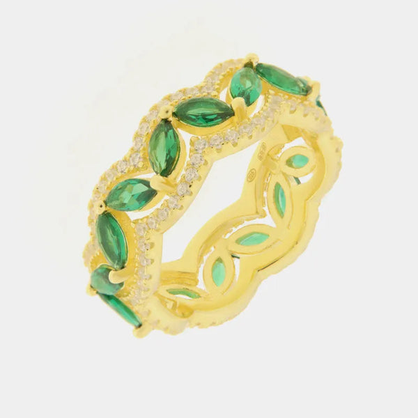 Anello in Argento 925 con cristalli verdi e zirconi - BYSIMON gioielli