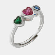 925 Sterling Silver Ring with Colored Hearts