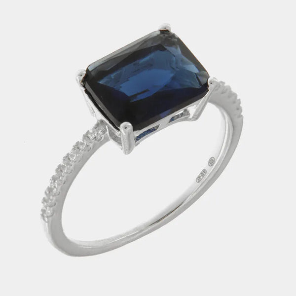 Anello in Argento 925 quadrato blu con zirconi - BYSIMON gioielli
