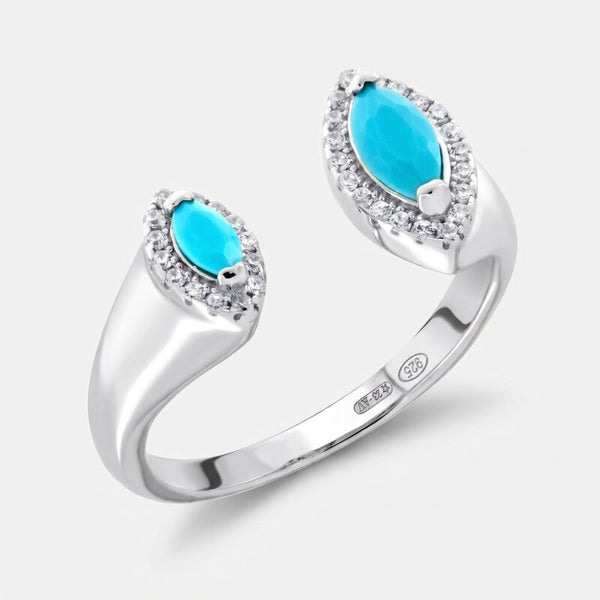 Anello in Argento 925 contrariè con zirconi turchesi - BYSIMON gioielli