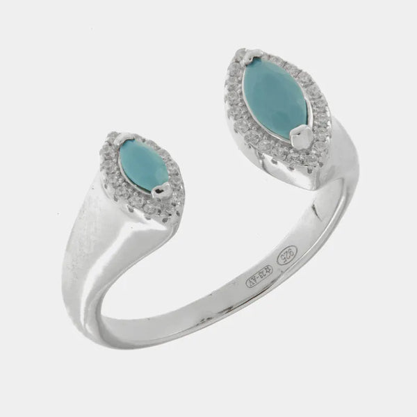 Anello in Argento 925 contrariè con zirconi turchesi - BYSIMON gioielli