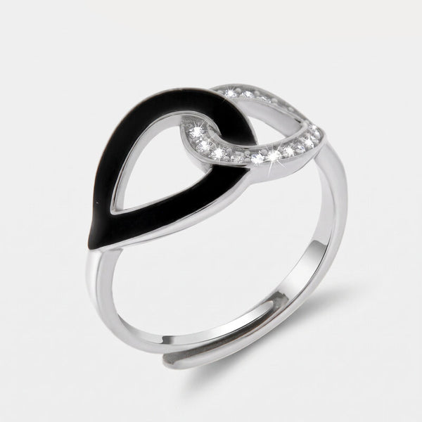 Anello in Argento 925 gocce intrecciate con smalto nero e zirconi - BYSIMON gioielli