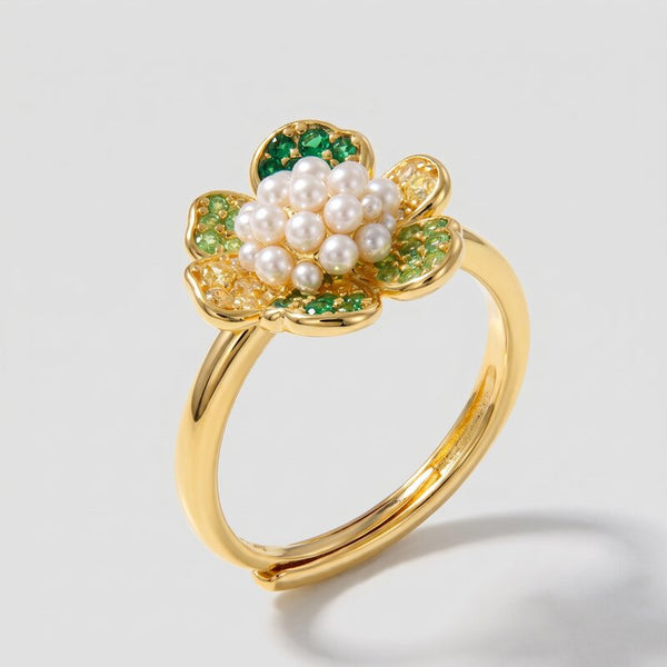 Anello in Argento 925 fiore verde con perle BYSIMON - gioiello BySimon