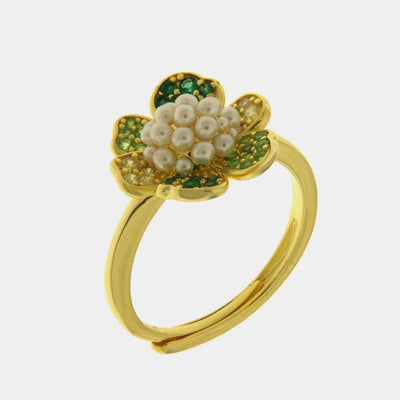 Anello in Argento 925 fiore verde con perle BYSIMON - gioiello BySimon