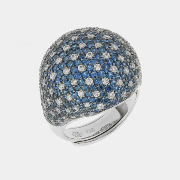 Anello in Argento 925 bombato con pave' blu - BYSIMON gioielli
