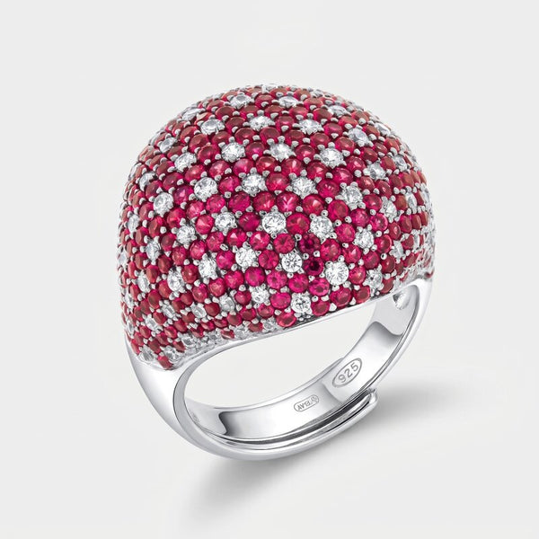Anello in Argento 925 bombato con pave' rossi - BYSIMON gioielli