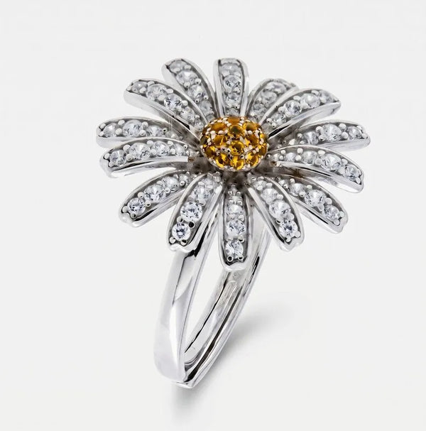 Anello in Argento 925 Margherita pavè centro giallo