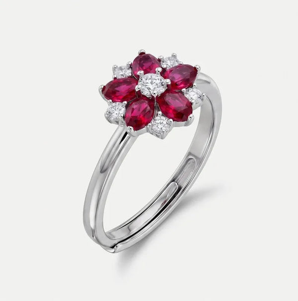 Anello in Argento 925 Fiore petali magenta e zirconi