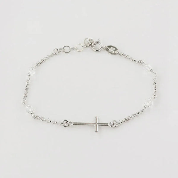 Bracciale in Argento 925 rosario con croce e cristalli bianchi - BYSIMON gioielli